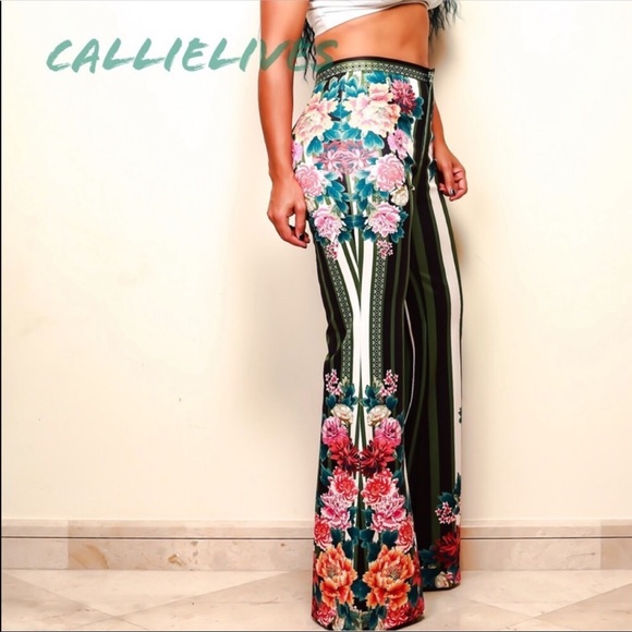 CALLIE Circus Flower: PolyScuba Flared Stripe Pant - Picture 3 of 9